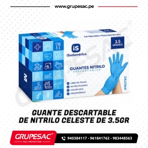 Guante Descartable de Nitrilo Celeste de 3.5GR